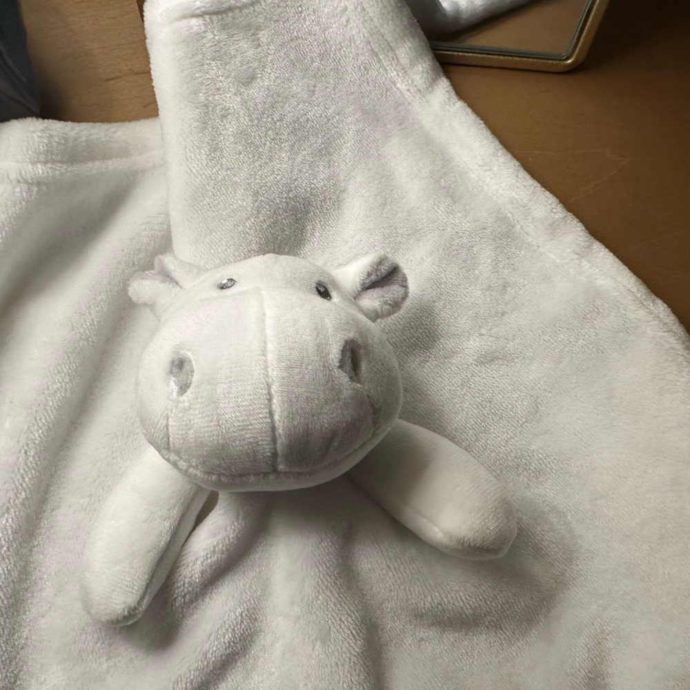 White Hippo Baby Lovey Security Blanket